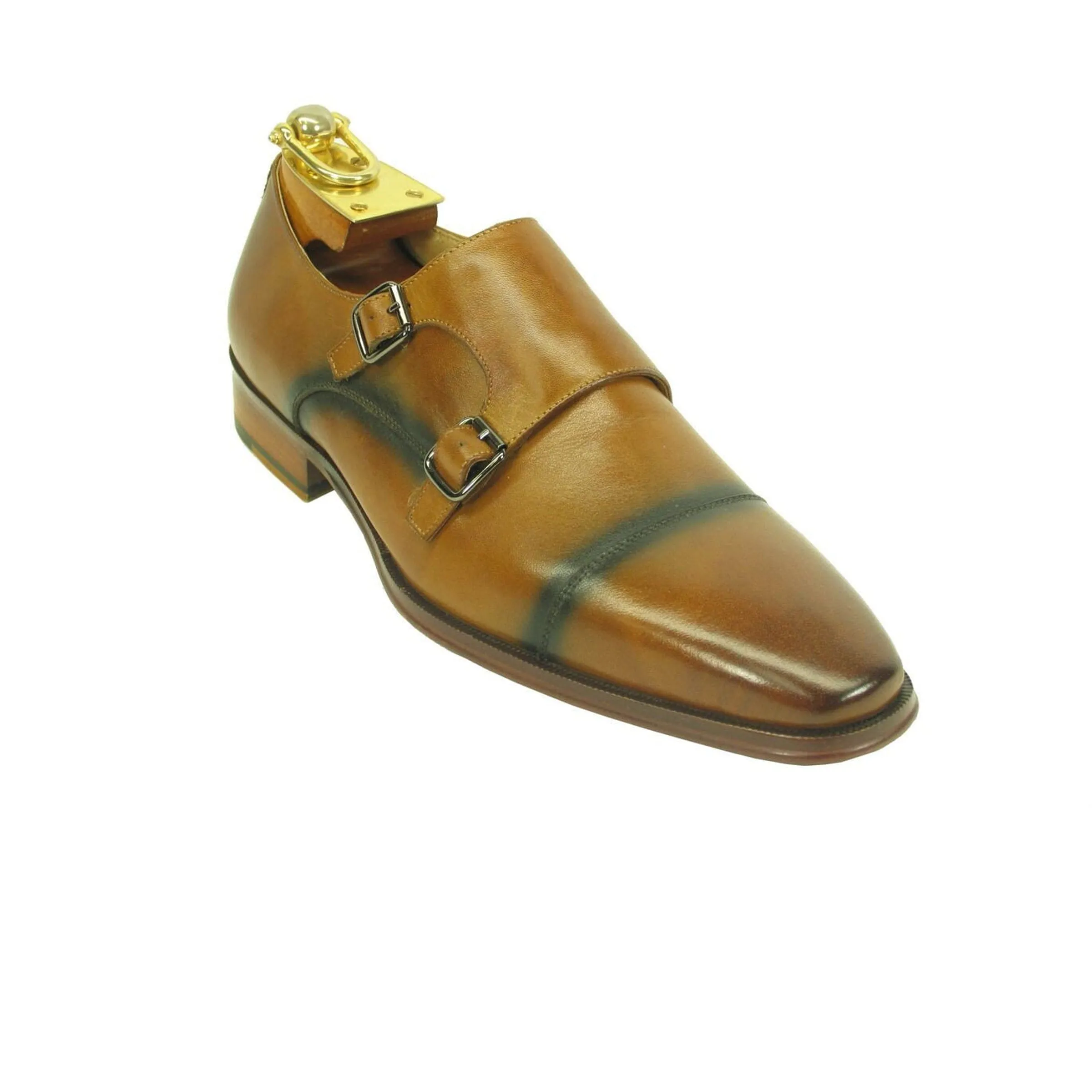 Mens Wholecut Two Tone Leather Cap Toe Monk Strap Dress Shoes in Cognac sold by Alberto Nardoni