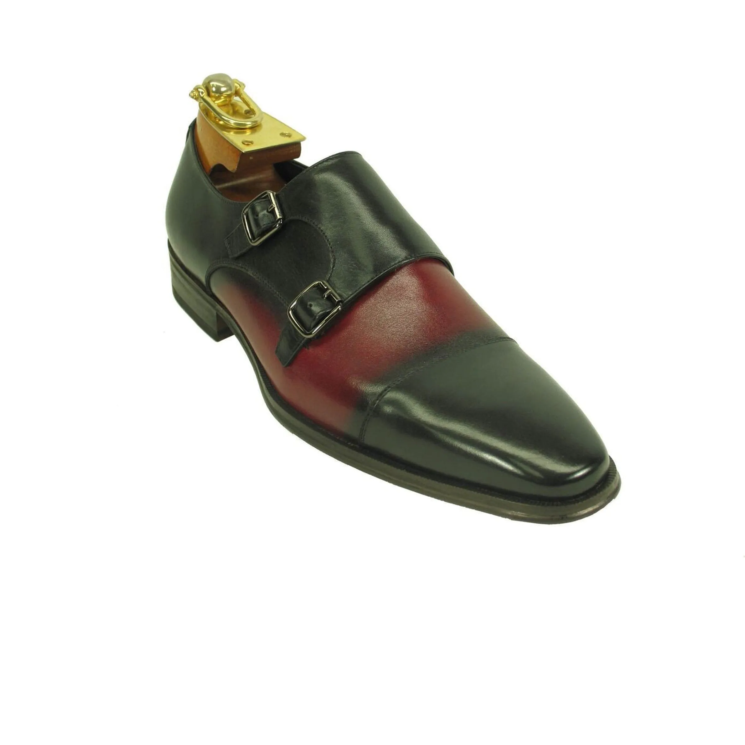 Mens Wholecut Two Tone Leather Cap Toe Monk Strap Dress Shoes in Black & Burgundy sold by Alberto Nardoni