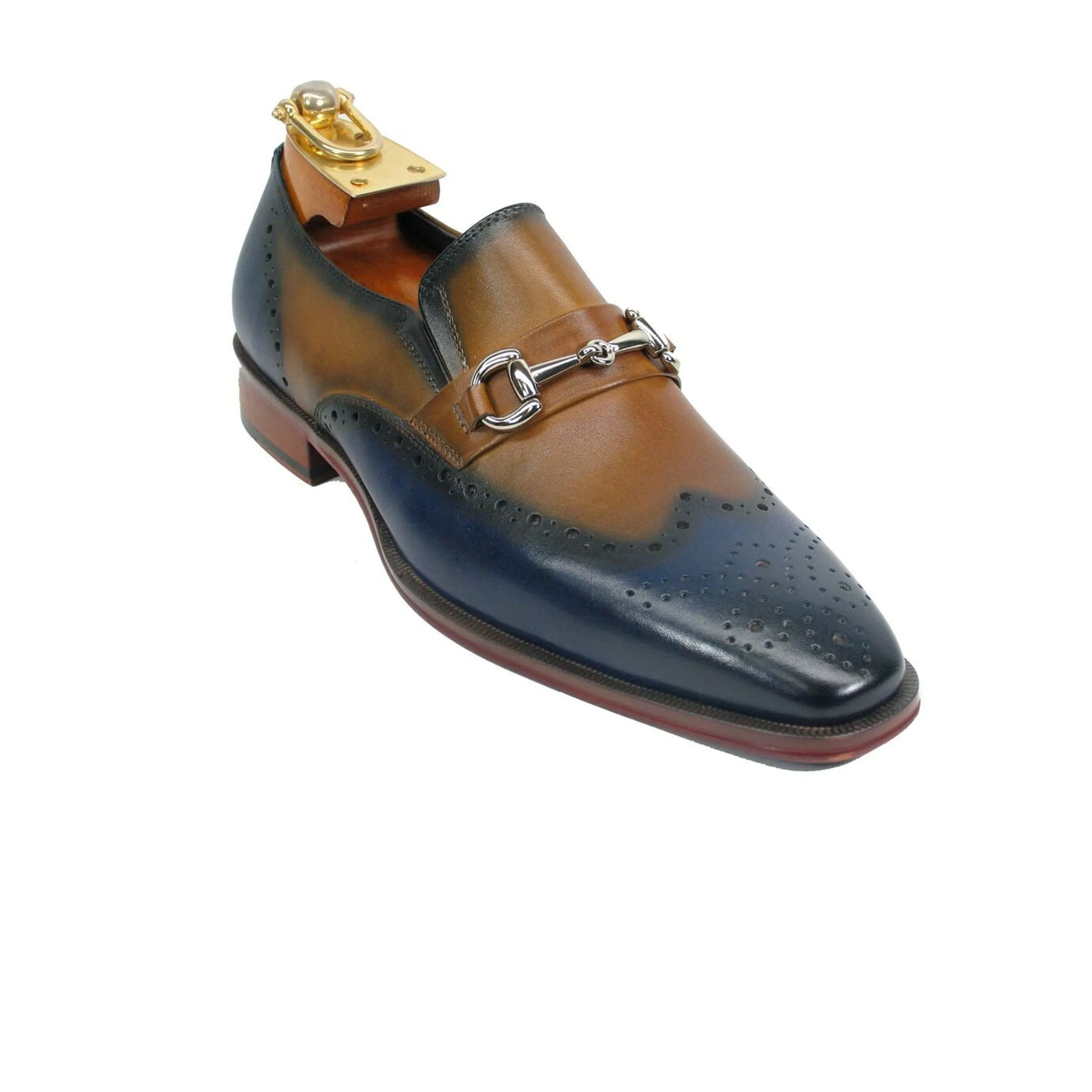 Mens Wholecut Two Tone Leather Wingtip Loafer Dress Shoes in Blue & Tan sold by Alberto Nardoni