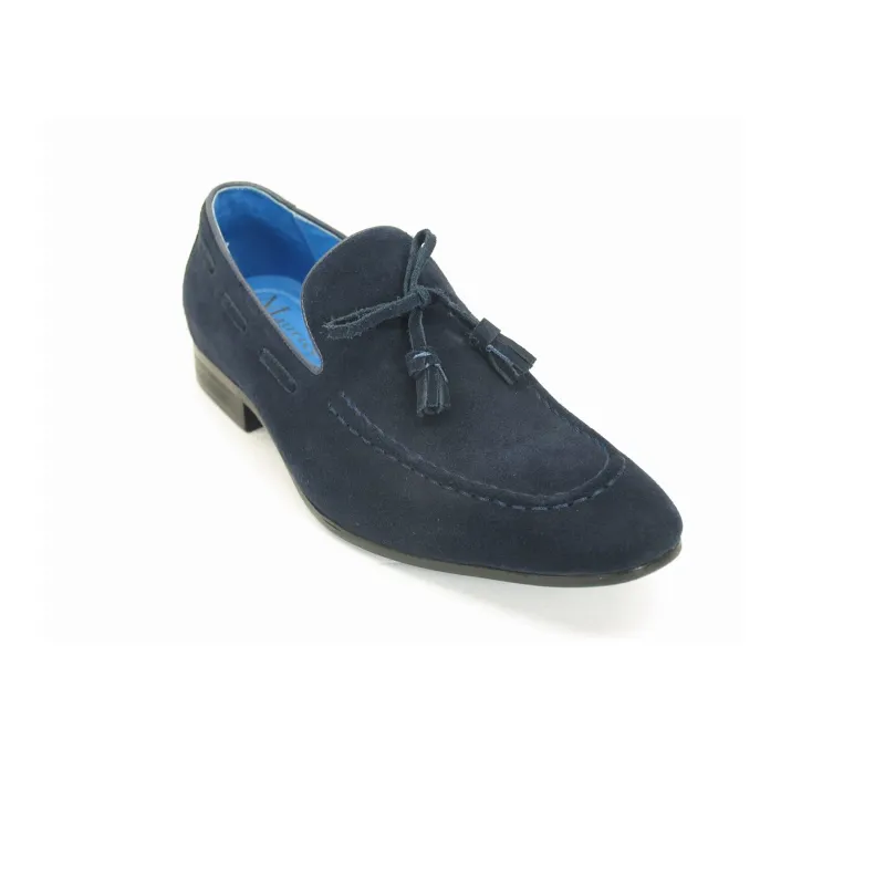 Mens Suede Tassel Loafer Dress Shoe in Navy Blue sold by Alberto Nardoni