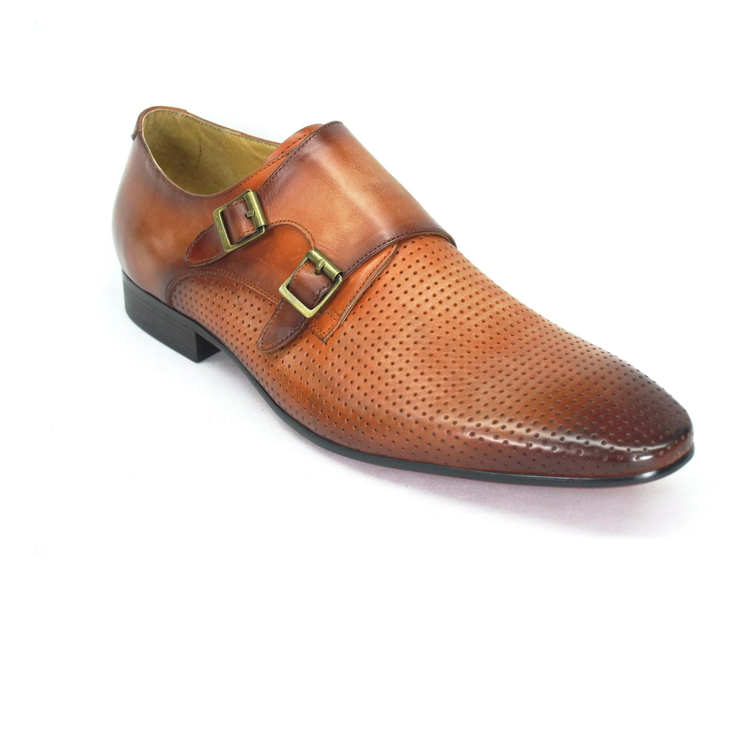 Mens Perforated Leather Double Monk Strap Dress Shoe in Black sold by Alberto Nardoni product image thumbnail 3