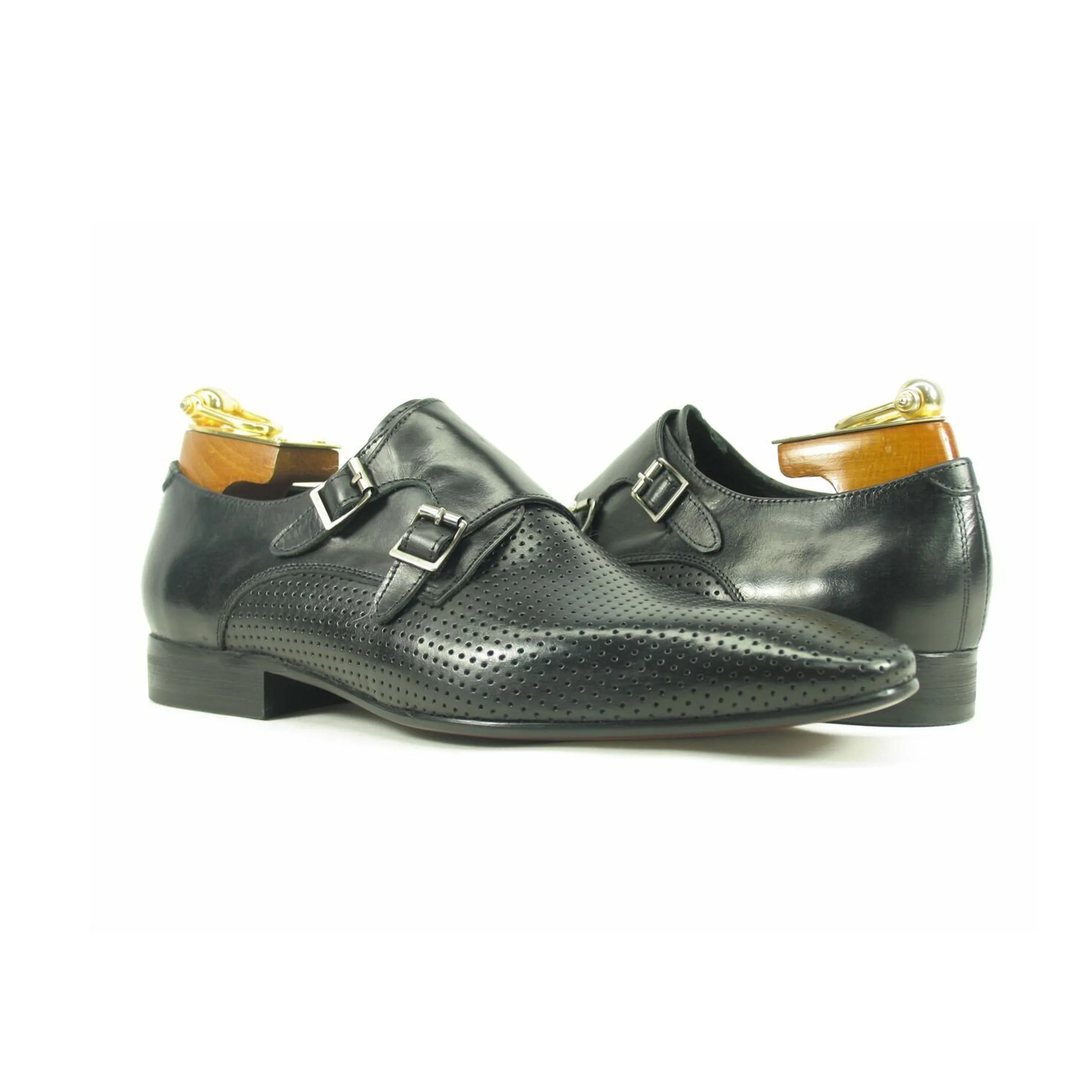 Mens Perforated Leather Double Monk Strap Dress Shoe in Brown sold by Alberto Nardoni product image thumbnail 2