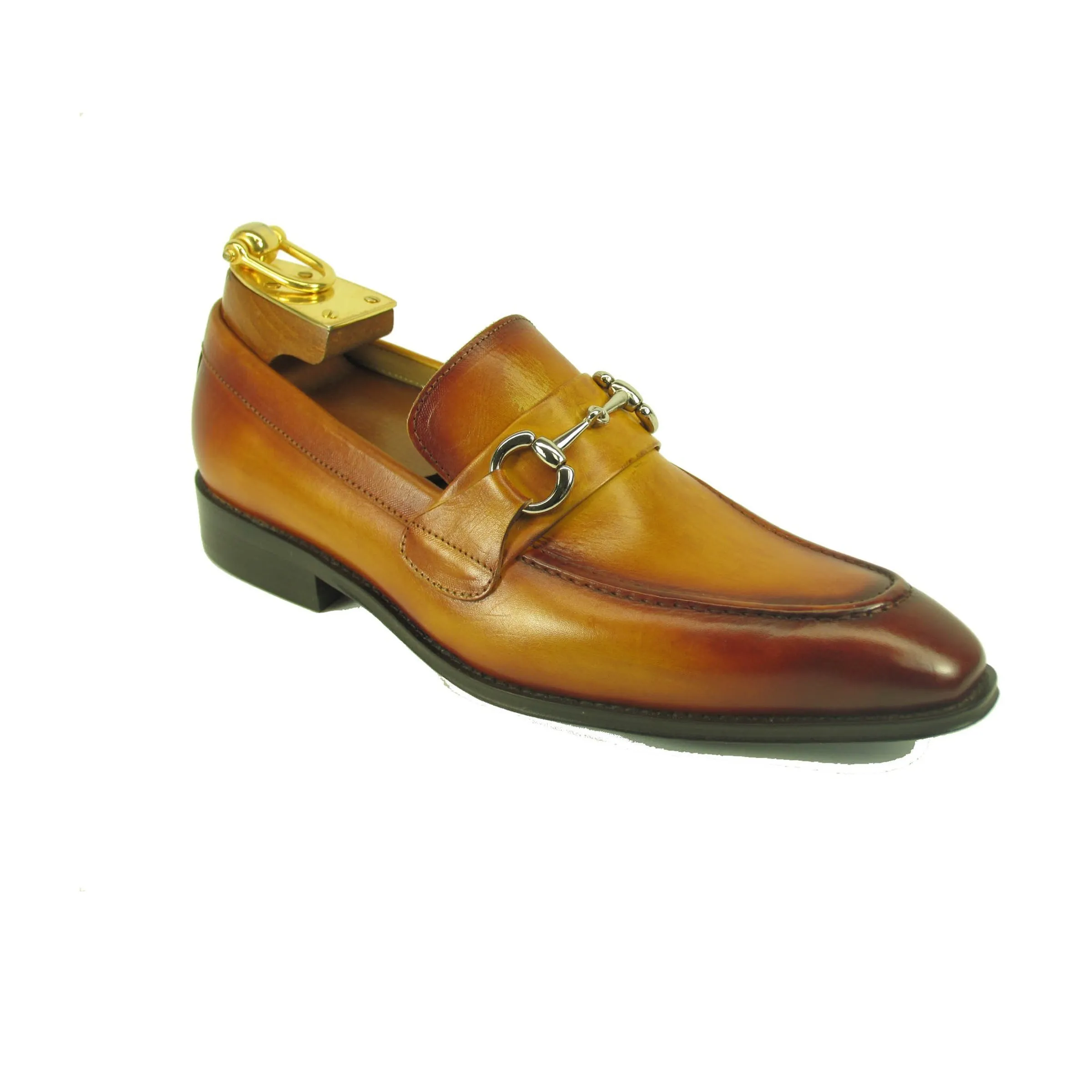 Mens Carrucci Signature Metal Buckle Leather Loafer in Cognac sold by Alberto Nardoni