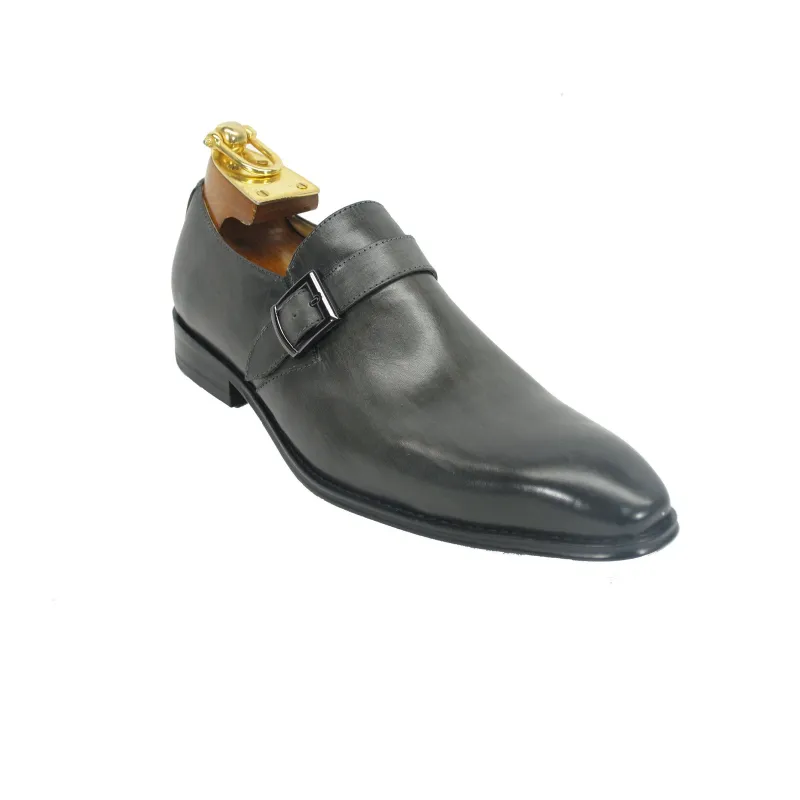 Mens Plain Toe Leather Buckle Loafer Dress Shoe in Grey sold by Alberto Nardoni