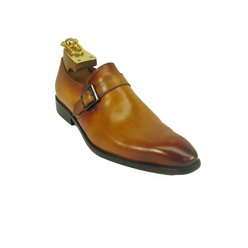 Mens Plain Toe Leather Buckle Loafer Dress Shoe in Cognac sold by Alberto Nardoni