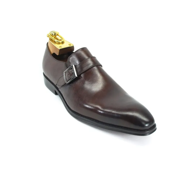 Mens Plain Toe Leather Buckle Loafer Dress Shoe in Brown sold by Alberto Nardoni