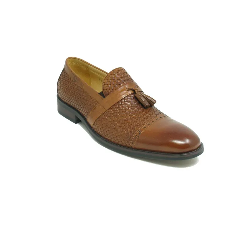 Mens Carrucci Woven Leather Tassel Loafer Dress Shoe in Brown sold by Alberto Nardoni