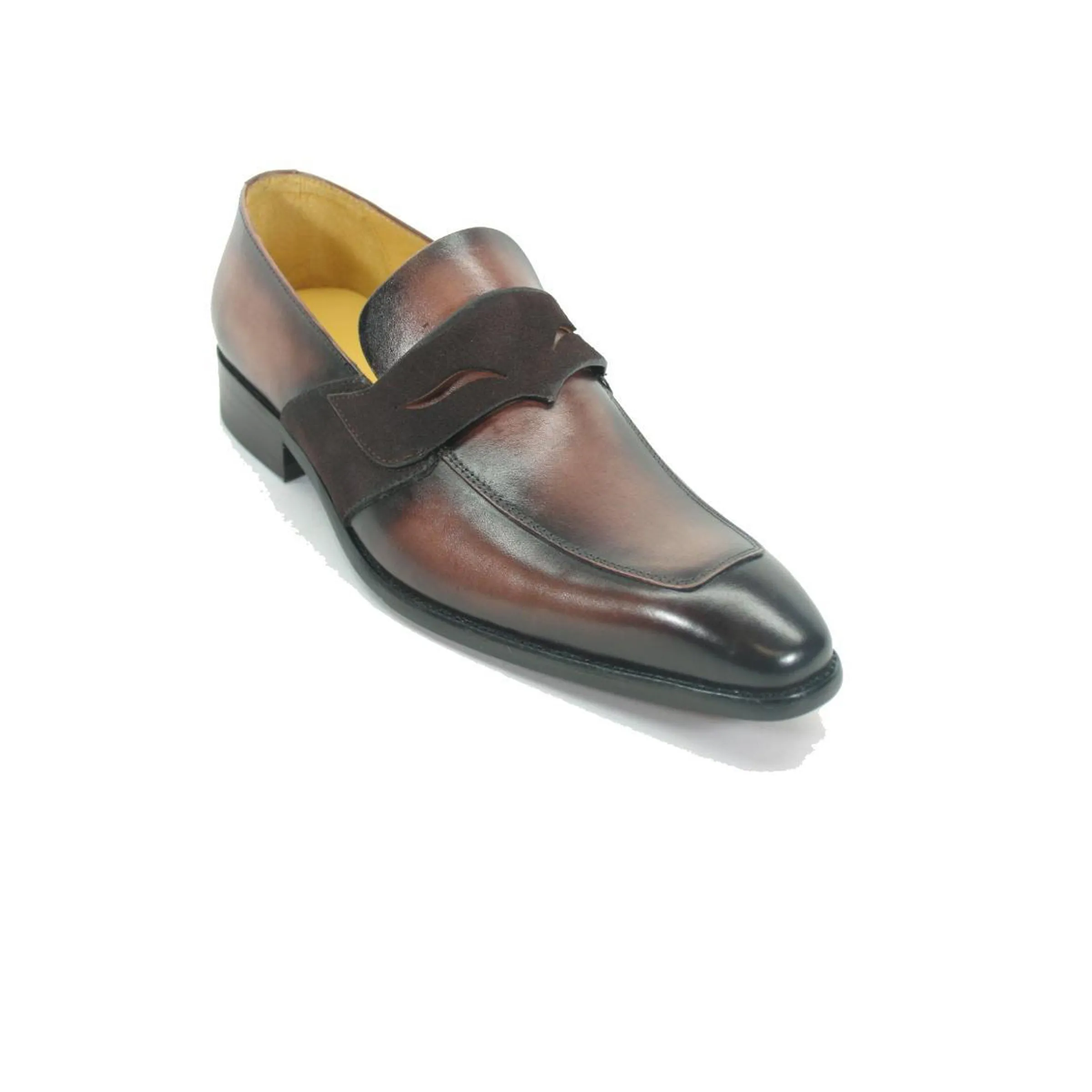Mens Carrucci Modern Leather Double Penny Loafer Dress Sheo in Brown sold by Alberto Nardoni