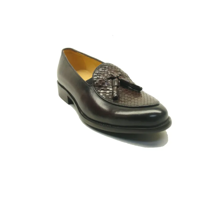 Mens Carrucci Woven Leather Tassel Loafer Dress Shoe in Chestnut sold by Alberto Nardoni