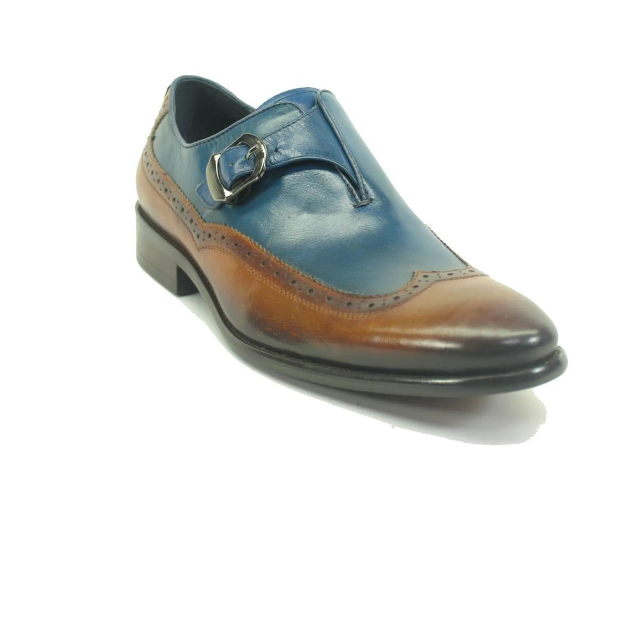 Mens Carrucci Leather Wingtip Monk Strap Dress Shoe in Brown & Tan sold by Alberto Nardoni product image thumbnail 3