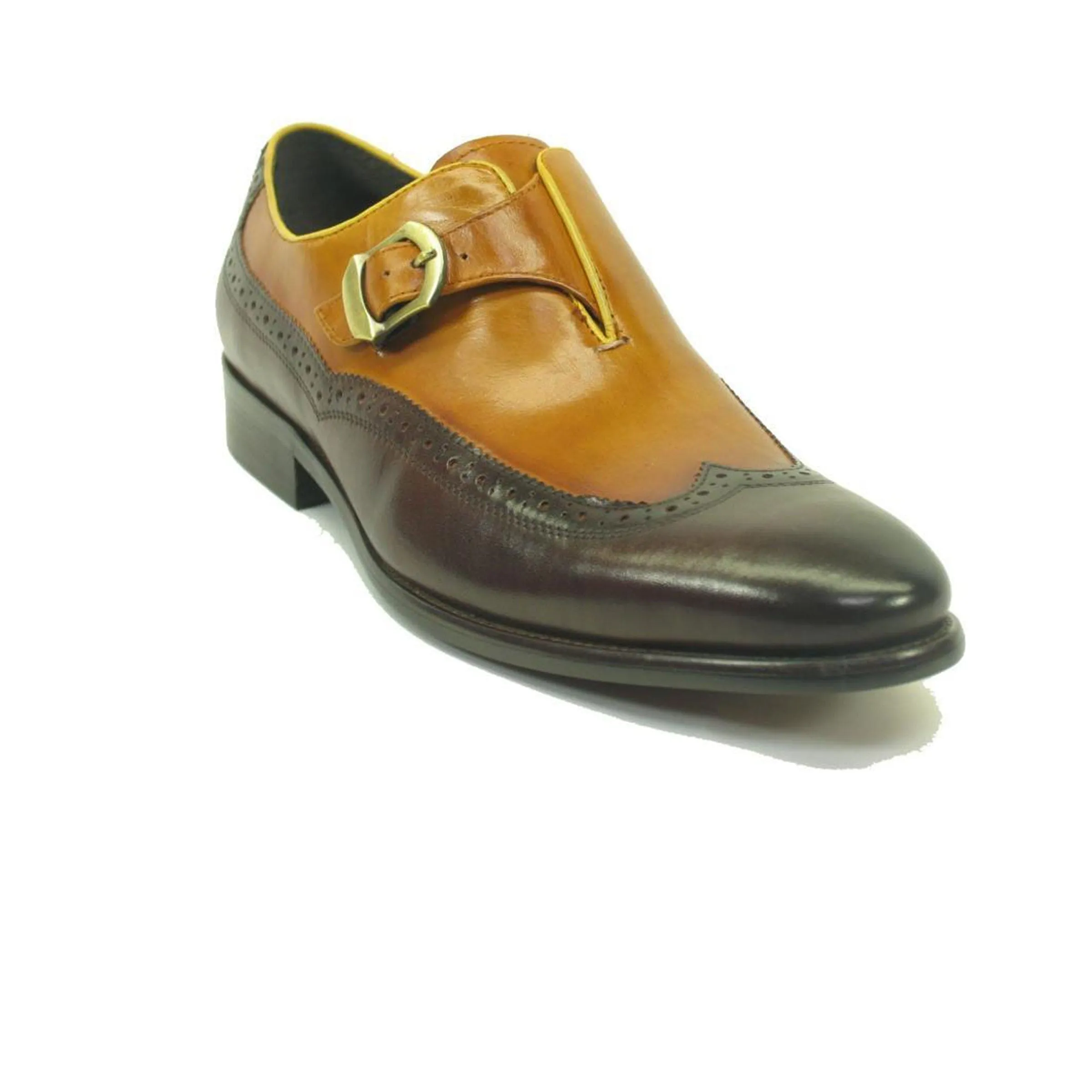Mens Carrucci Leather Wingtip Monk Strap Dress Shoe in Brown & Tan sold by Alberto Nardoni