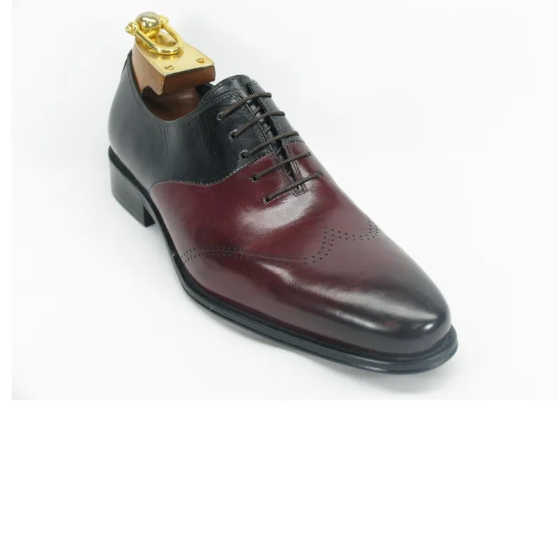 Mens Two Tone Split Leather Dress Shoe in Black & Burgundy sold by Alberto Nardoni