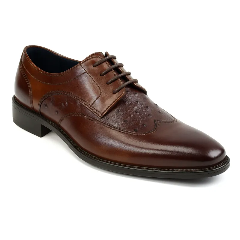 Mens Carrucci Ostrich Embossed Leather Wingtip Dress Shoe in Oxblood sold by Alberto Nardoni