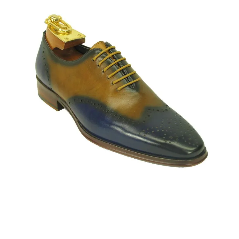 Mens Two Tone Contrast Leather Wingtip Dress Shoe in Navy made by Alberto Nardoni