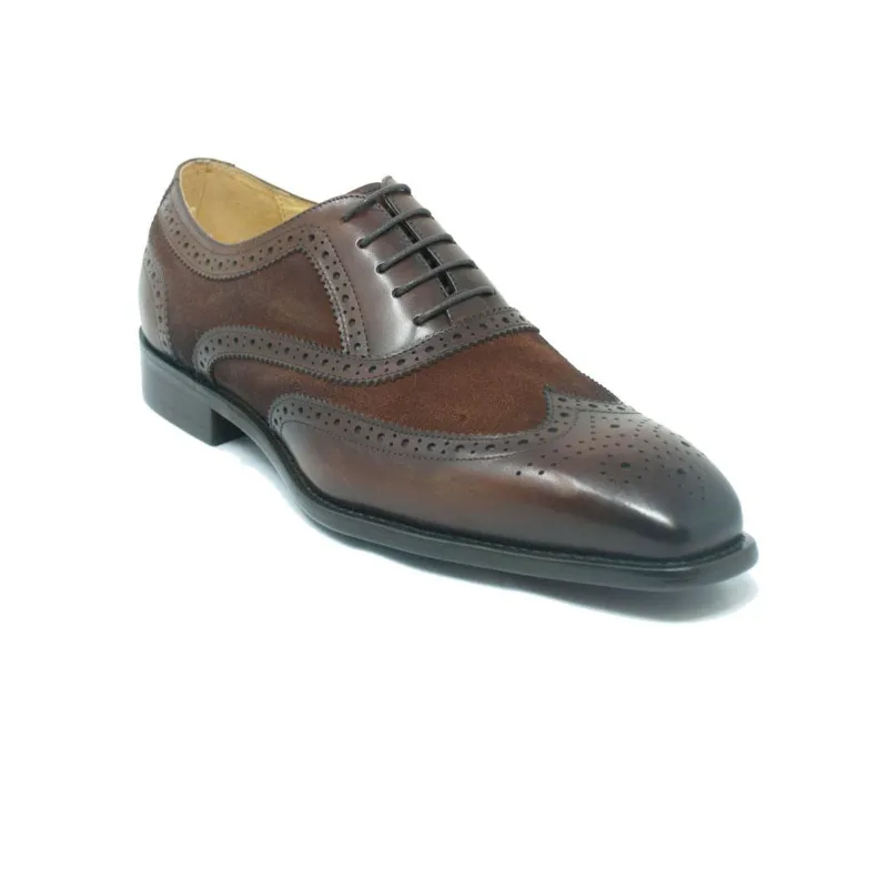 Men’s Wingtip Oxford by Carrucci – Chestnut Mixed Media Leather sold by Alberto Nardoni