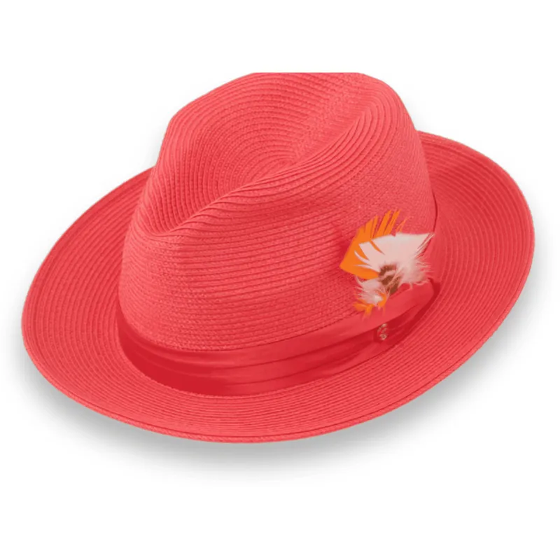 Tapa Crushable Straw Hat Fedora in Ruby sold by Alberto Nardoni