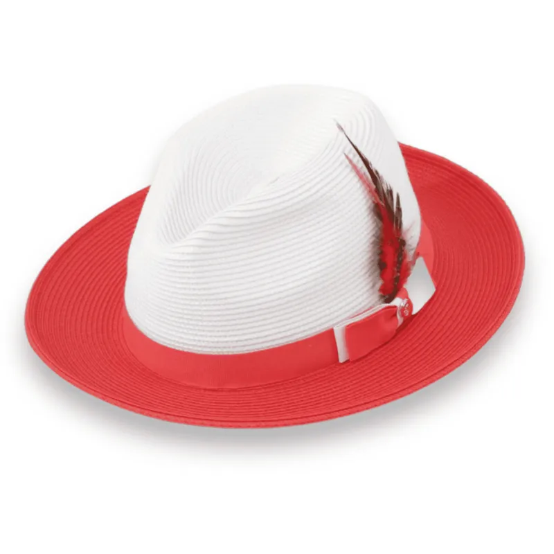 Tapa Crushable Straw Hat Fedora in Two Tone Red-White sold by Alberto Nardoni