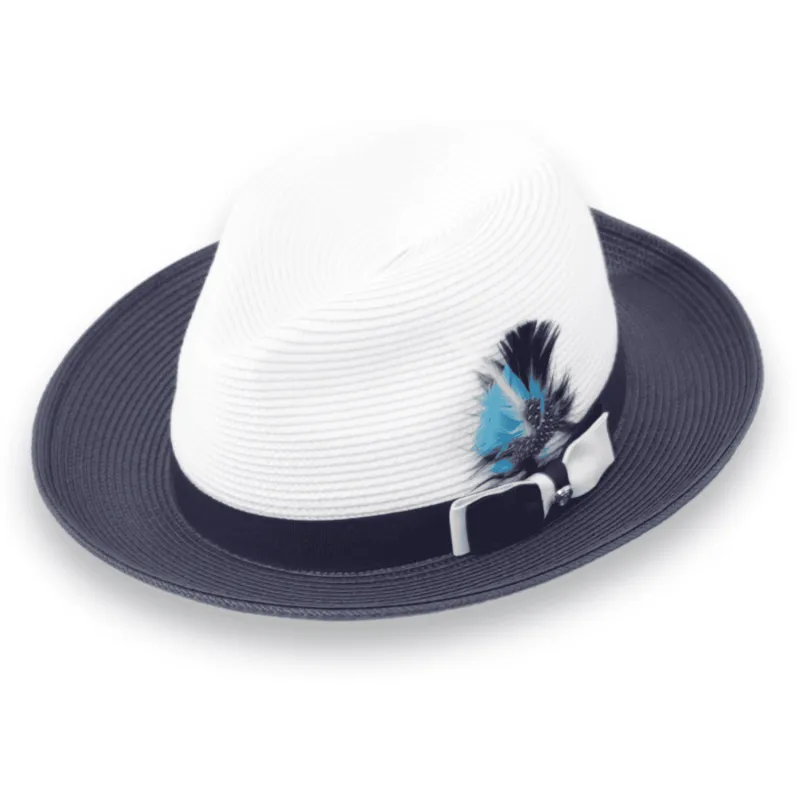 Tapa Crushable Straw Hat Fedora in Two Tone Navy-White sold by Alberto Nardoni