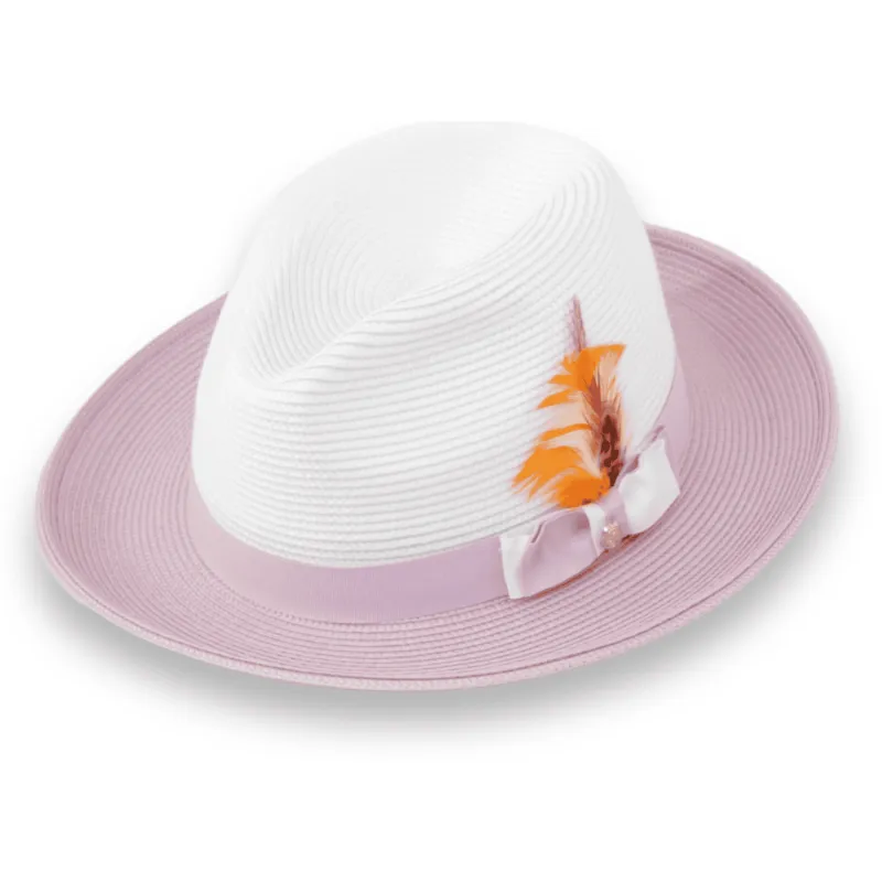 Tapa Crushable Straw Hat Fedora in Two Tone Lavender-White sold by Alberto Nardoni