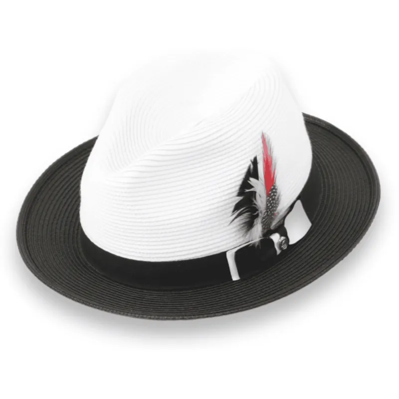 Tapa Crushable Straw Hat Fedora in Two Tone Black-White sold by Alberto Nardoni