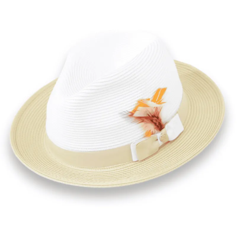 Tapa Crushable Straw Hat Fedora in Two Tone Beige-White sold by Alberto Nardoni