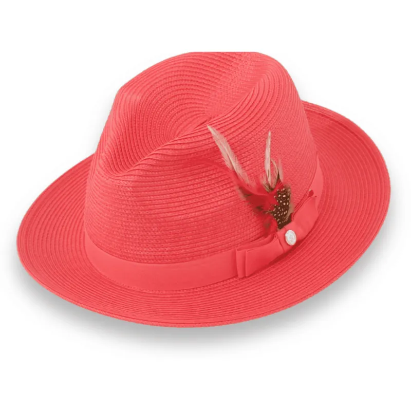 Tapa Crushable Straw Hat Fedora in Red sold by Alberto Nardoni
