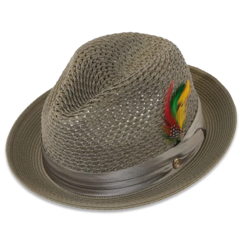 Castor Crushable Straw Hat Fedora in Olive sold by Alberto Nardoni