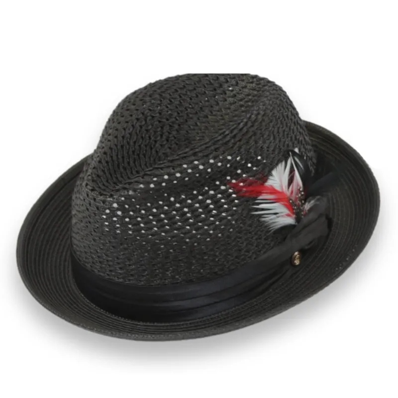 Castor Crushable Straw Hat Fedora in Black sold by Alberto Nardoni