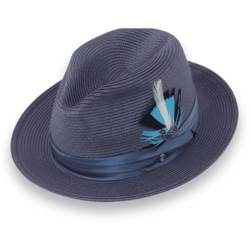 Tapa Crushable Straw Hat Fedora in Navy sold by Alberto Nardoni