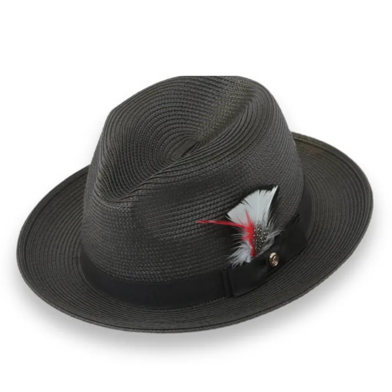 Tapa Crushable Straw Hat Fedora in Charcoal sold by Alberto Nardoni