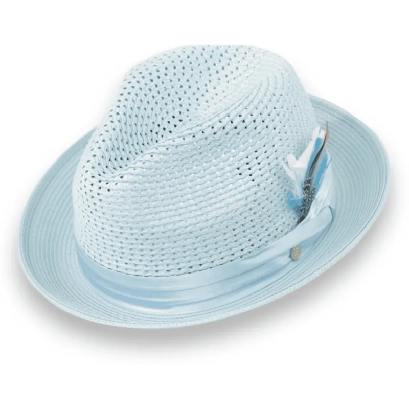 Castor Crushable Straw Hat Fedora in Sky Blue sold by Alberto Nardoni