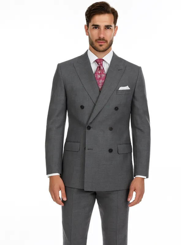 Alexander Collection - Charcoal Double Breasted 2 Piece Suit Regular Fit Tone on Tone Windowpane sold by Alberto Nardoni
