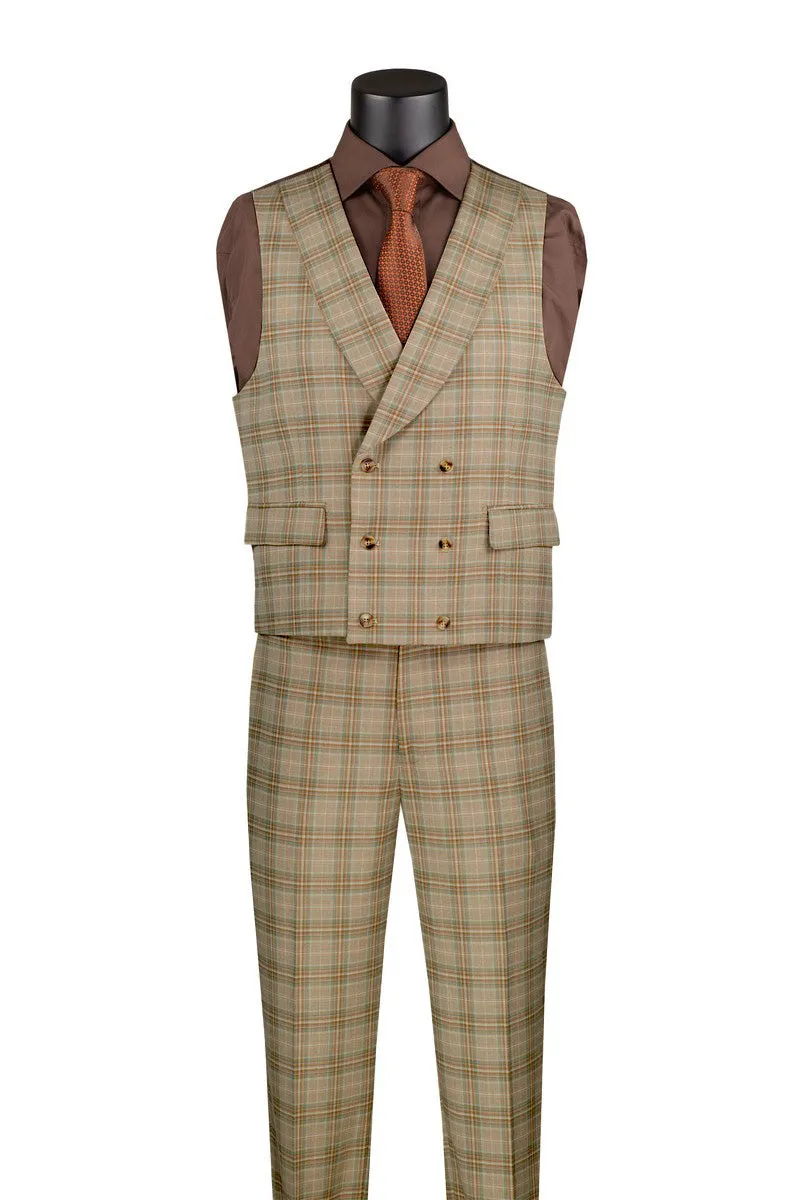 Khaki Modern Fit Windowpane Peak Lapel 3 Piece Suit sold by Alberto Nardoni product image thumbnail 2