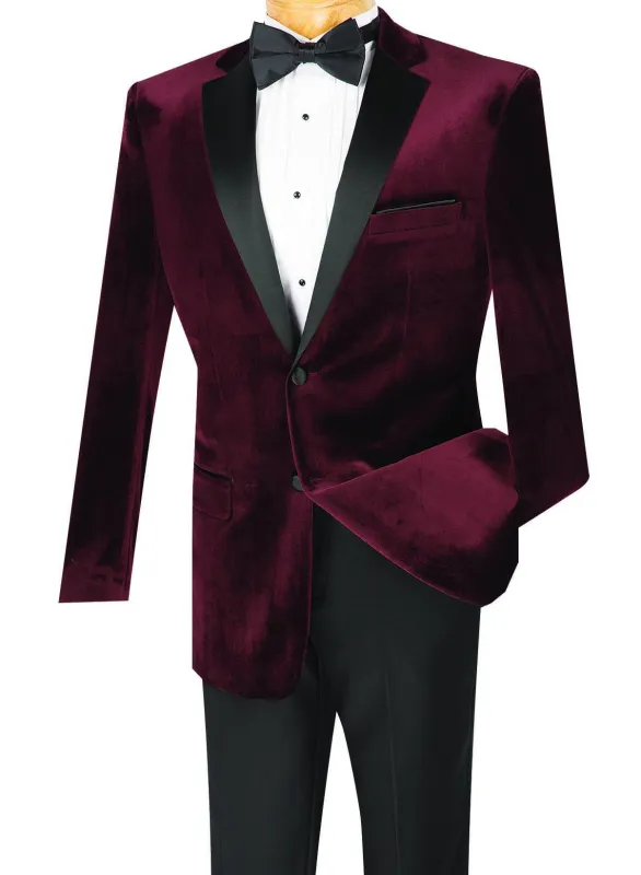 Men's Slim Fit Velvet Tuxedo 2 Piece in Wine sold by Alberto Nardoni