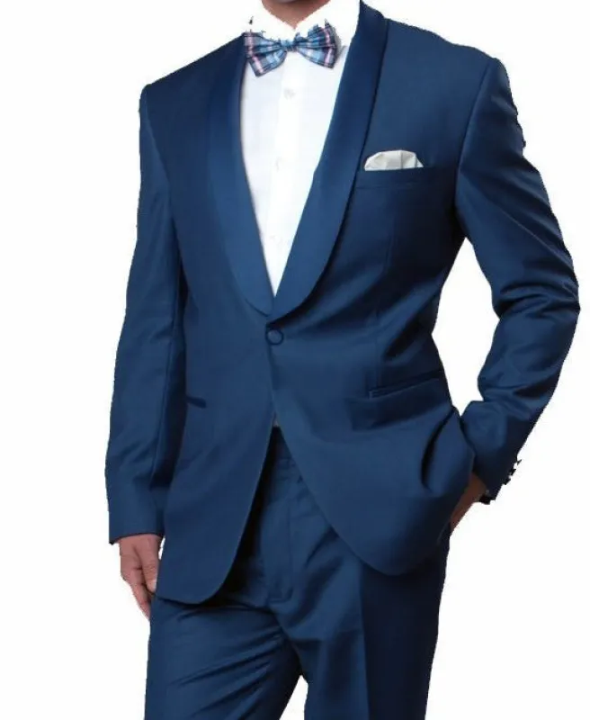 Blue Slim Fit Tuxedo With Satin Shawl Lapel 1 Button sold by Alberto Nardoni