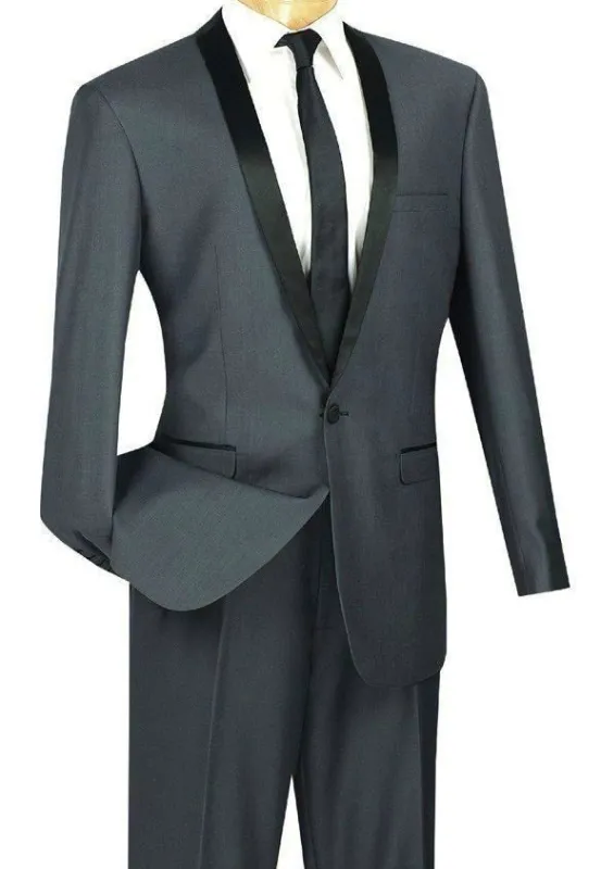 Kingsman Collection - Shawl Lapel Slim Fit Tuxedo 2 Piece 1 Button Heather Gray sold by Alberto Nardoni