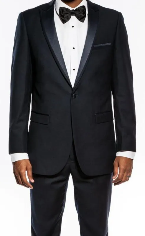 Navy Slim Fit 2 Piece Tuxedo With Satin Peak Lapel sold by Alberto Nardoni