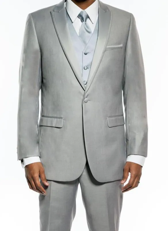 Light Gray Slim Fit 2 Piece Tuxedo With Satin Peak Lapel sold by Alberto Nardoni