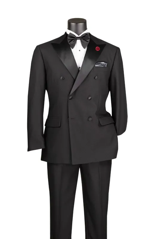 Modern Fit Black 2 Piece Double Breasted Tuxedo Adjustable Waistband with Oversized Bow Tie sold by Alberto Nardoni
