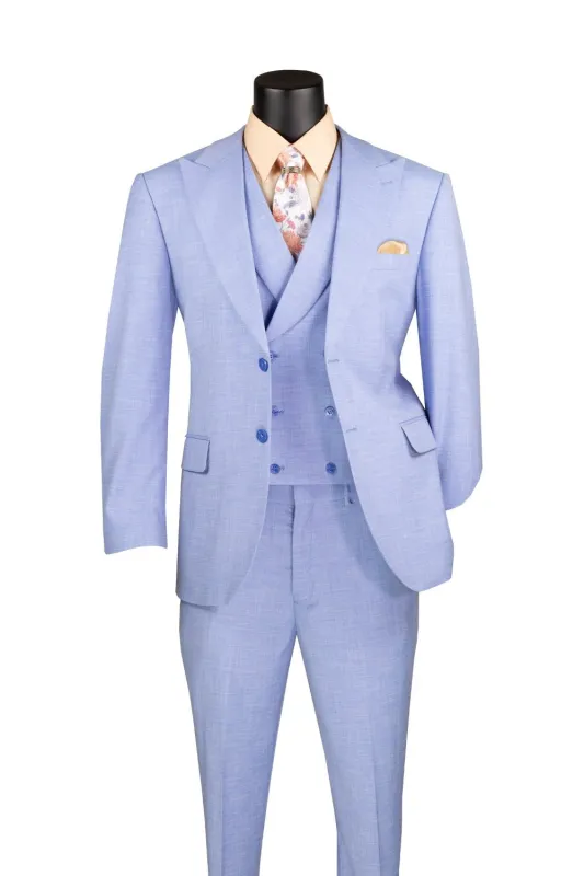 Light Blue Modern Fit 3 Piece Suit with Vest and Adjustable Waist Band Pants sold by Alberto Nardoni