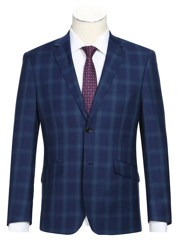 Classic Wool Regular Fit 2 Piece Checked Dress Suit in Blue sold by Alberto Nardoni