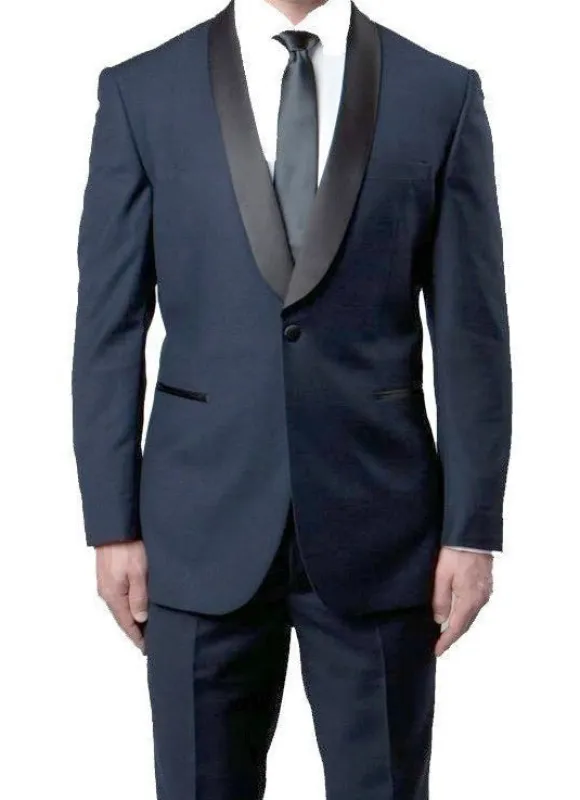 Navy Slim Fit 2 Piece Tuxedo With Satin Shawl Lapel sold by Alberto Nardoni