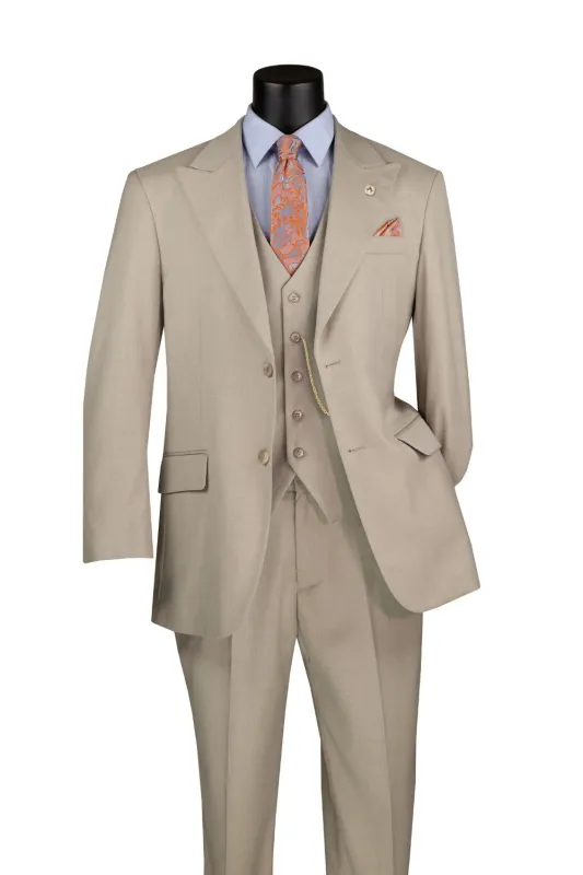Oatmeal Regular Fit 3 Piece Suit with Vest and Adjustable Waist Band Pants sold by Alberto Nardoni