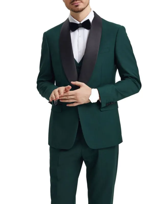 Stacy Adams - Green 3 Piece Hybrid Fit Tuxedo Satin Shawl Lapel sold by Alberto Nardoni