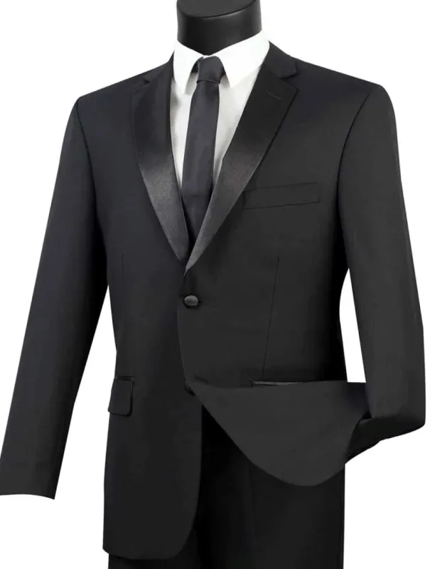 (44L, 54L) Regular Fit Satin Lapel 2 Piece Tuxedo in Black sold by Alberto Nardoni
