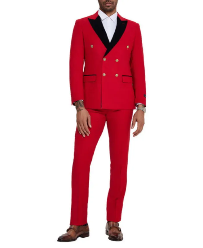 Red 2 Piece Slim Fit Double Breasted Tuxedo sold by Alberto Nardoni