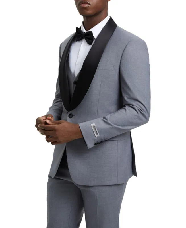 Stacy Adams - Medium Gray 3 Piece Hybrid Fit Tuxedo Satin Shawl Lapel sold by Alberto Nardoni