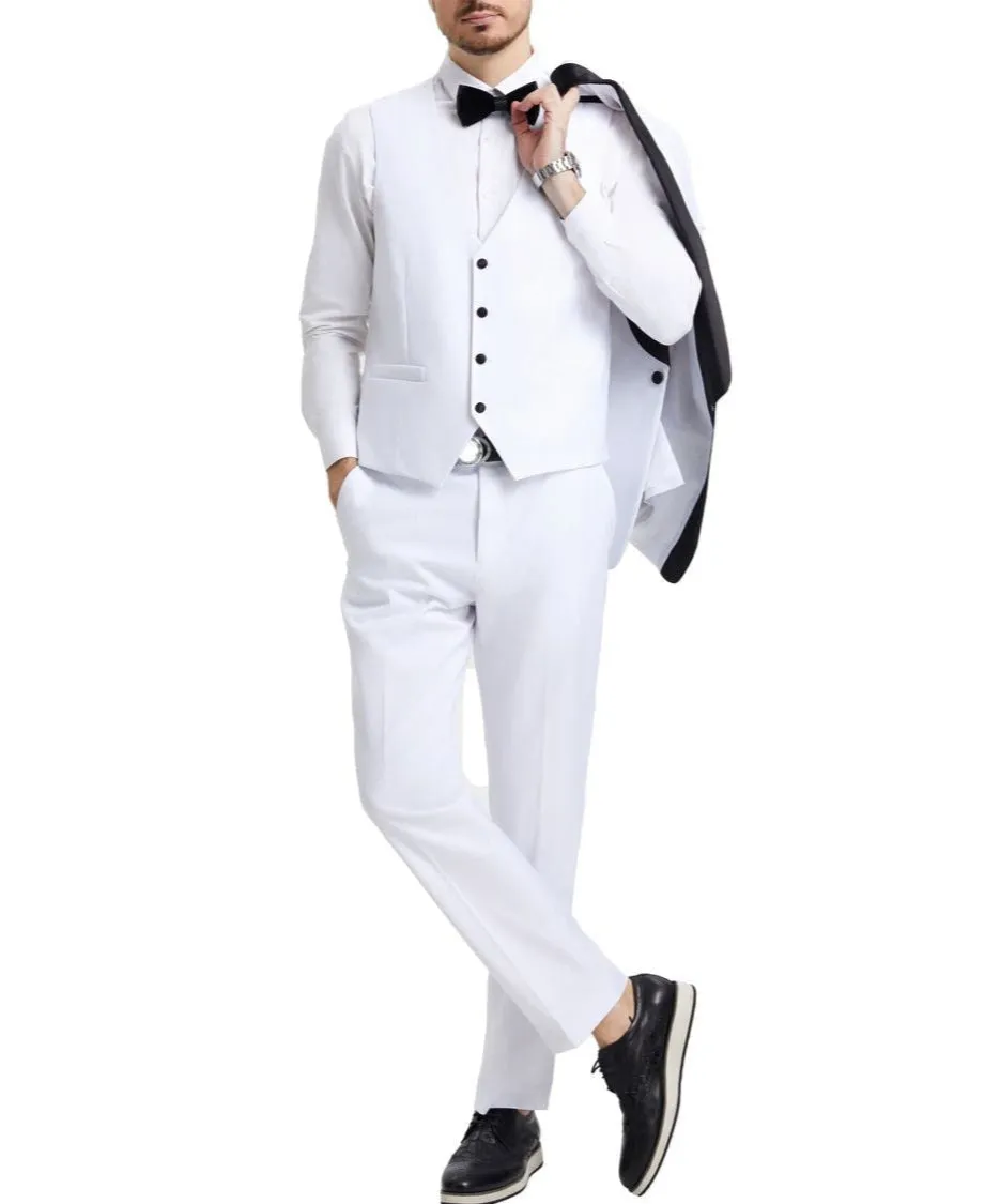 Stacy Adams - White 3 Piece Hybrid Fit Tuxedo Satin Shawl Lapel sold by Alberto Nardoni product image thumbnail 2