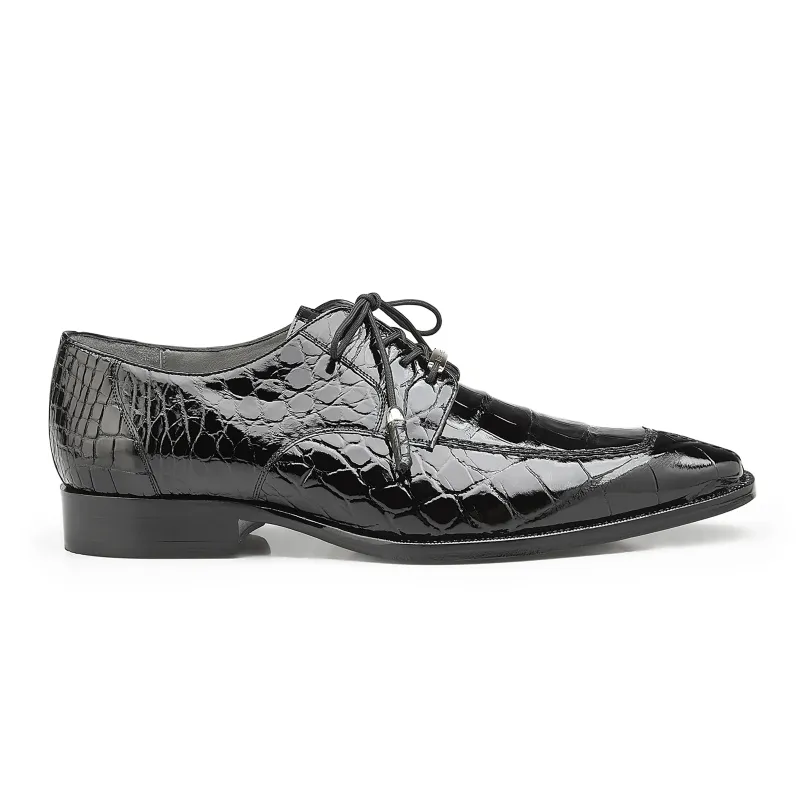 Mens Belvedere Lorenzo Alligator Split Toe Dress Shoe in Black sold by Alberto Nardoni