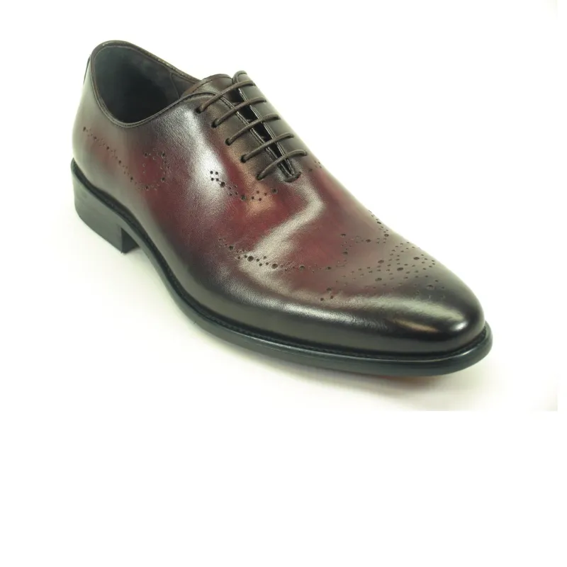 Mens Carrucci Whole Cut Leather Medallion Dress Shoe in Burgundy made by Alberto Nardoni